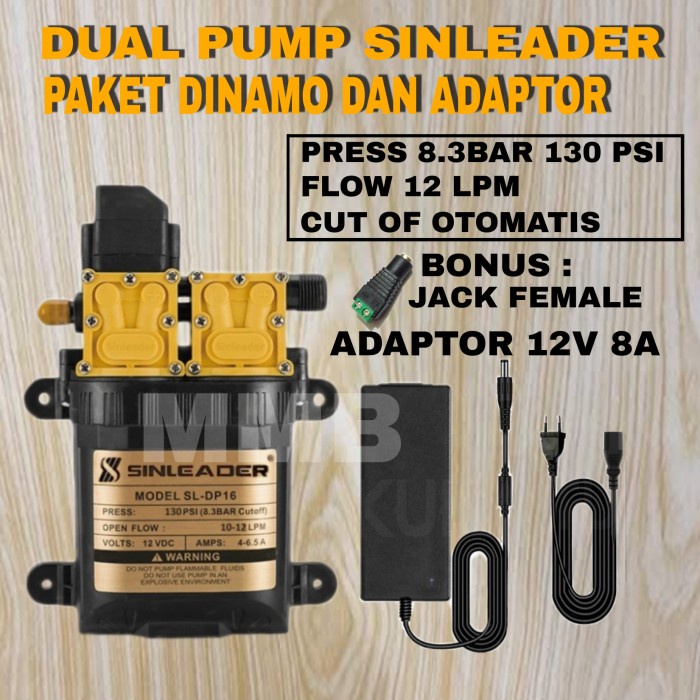 POMPA DC 12V SINLEADER DUAL PUMP 130 PSI 12LPM DAN ADAPTOR 12V 8A