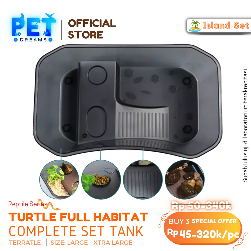 PROMO TURTLE TANK L &amp; XL KANDANG VIVARIUM AQUARIUM EMBER KURA AIR TORTO TEMPAT BASKING REPTIL