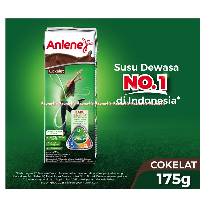 Anlene Uht Rasa Vanila Coklat 175ml Minuman Susu Cair Rendah Lemak Dilengkapi 6 Vitamin Siap Minum UHT Coklat Anline Vanilla