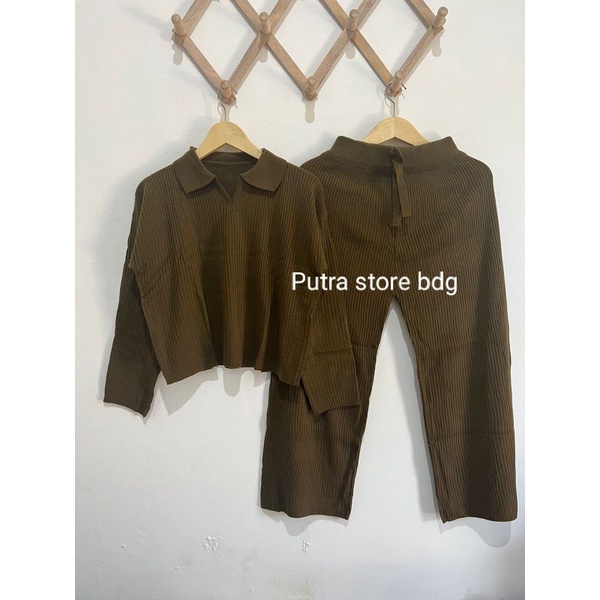 One Set Sonya polo knit dan kulot rajut premium