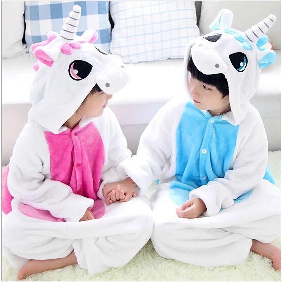 BAJU ONESIE UNICORN BIRU FLUFFY PINK BLUE PIYAMA KOSTUM PESTA ANAK COSPLAY