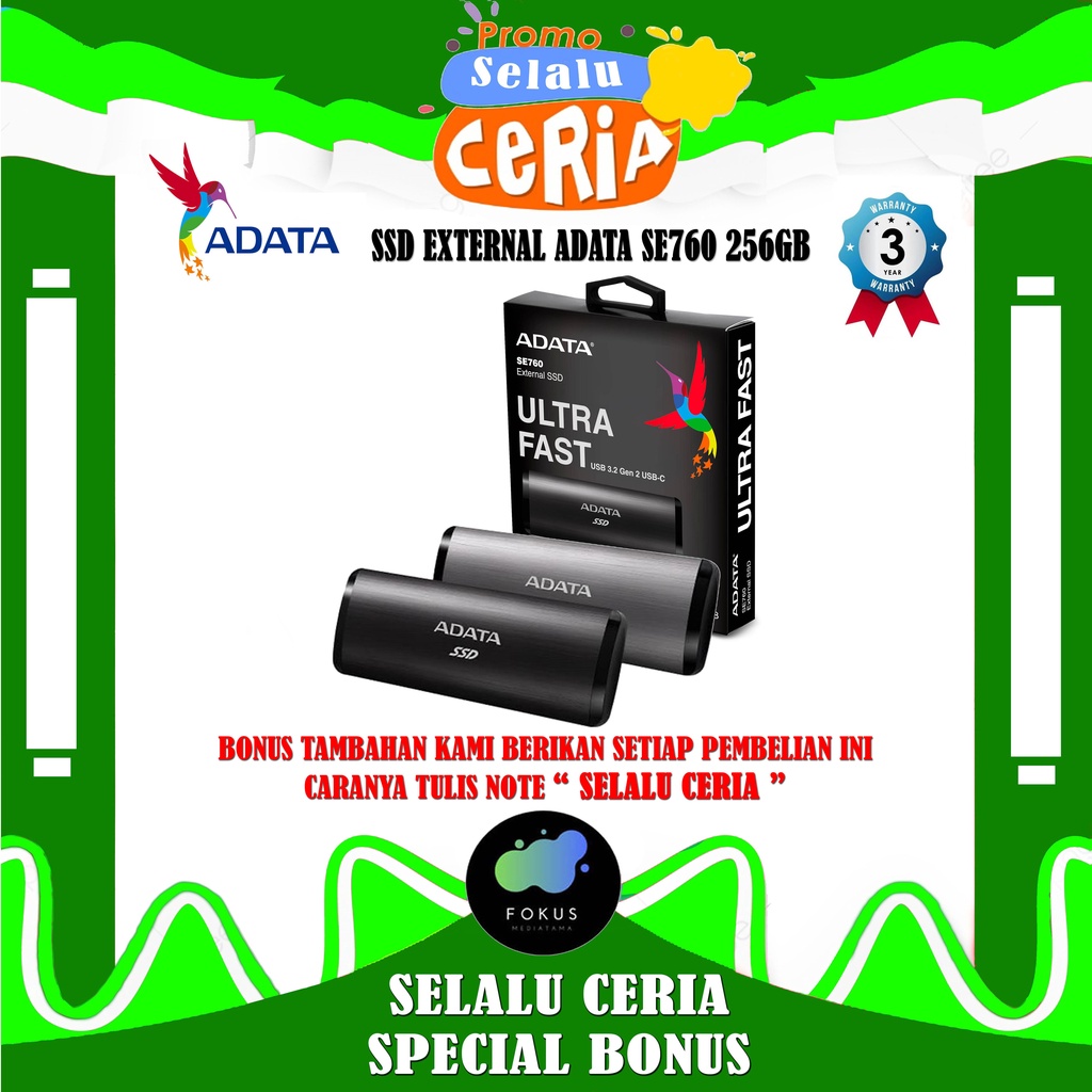 ADATA SSD External SE760 256GB Eksternal USB3.2 Type C