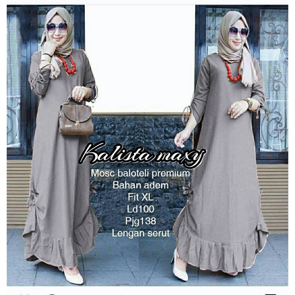 Baju Muslim Wanita Maxi Dress Gamis Wolfis Polos Besar Big Size