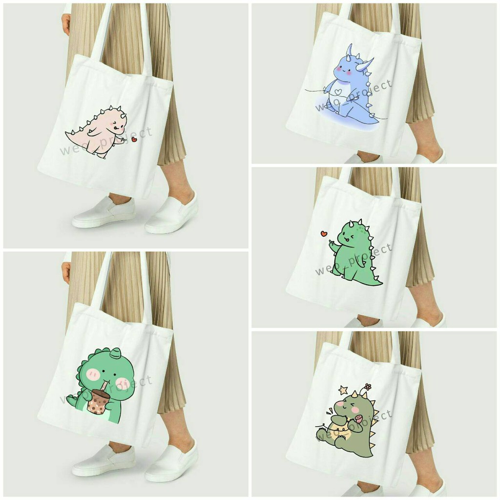 TOTE BAG KANVAS / TOTE BAG WANITA / TOTE BAG DINO , PIZZA , MOVIE