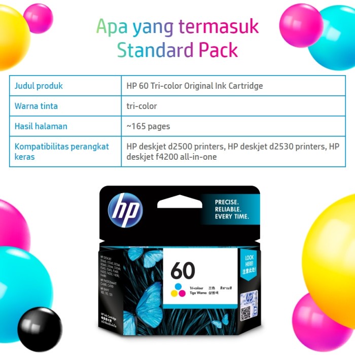 CARTRIDGE HP 60 COLOR / TINTA CATRIDGE HP60 COLOUR ORIGINAL - RESMI