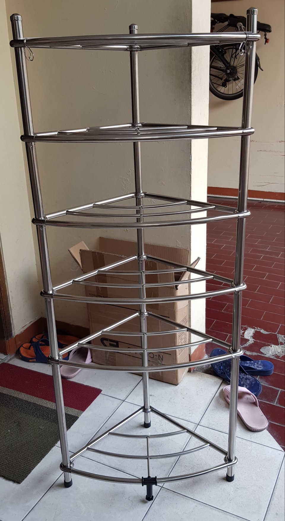 Es Rak Segitiga Rak Peralatan Rumah Rak Serbaguna 6 Susun Rak Dapur Stainless Rak Panci Tingkat Besi