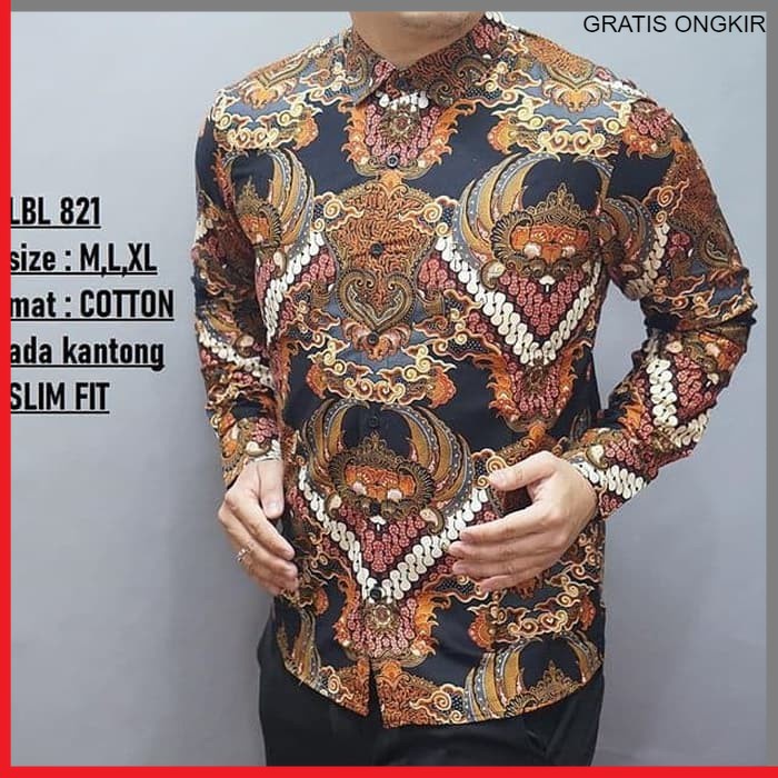 KEMEJA PRIA BATIK LENGAN PANJANG HEM BAHAN KATUN HALUS 40S LBL 821 BAJU MODERN MEWAH SLIMFIT SLIM FIT BY PENDEK JAKARTA PLATINUM