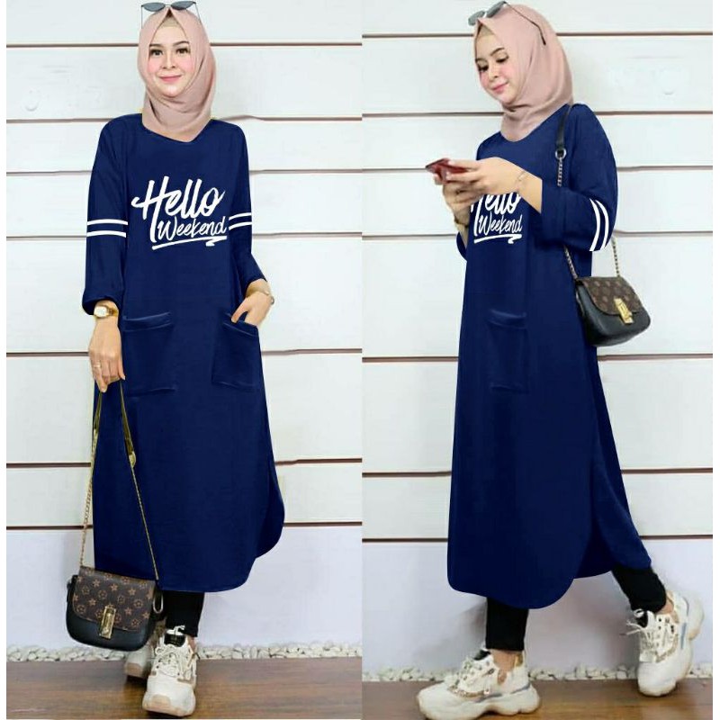 JF Atasan Tunik Kaos Babyterry Jumbo Wanita Muslimah Terbaru HELO WEEKEND