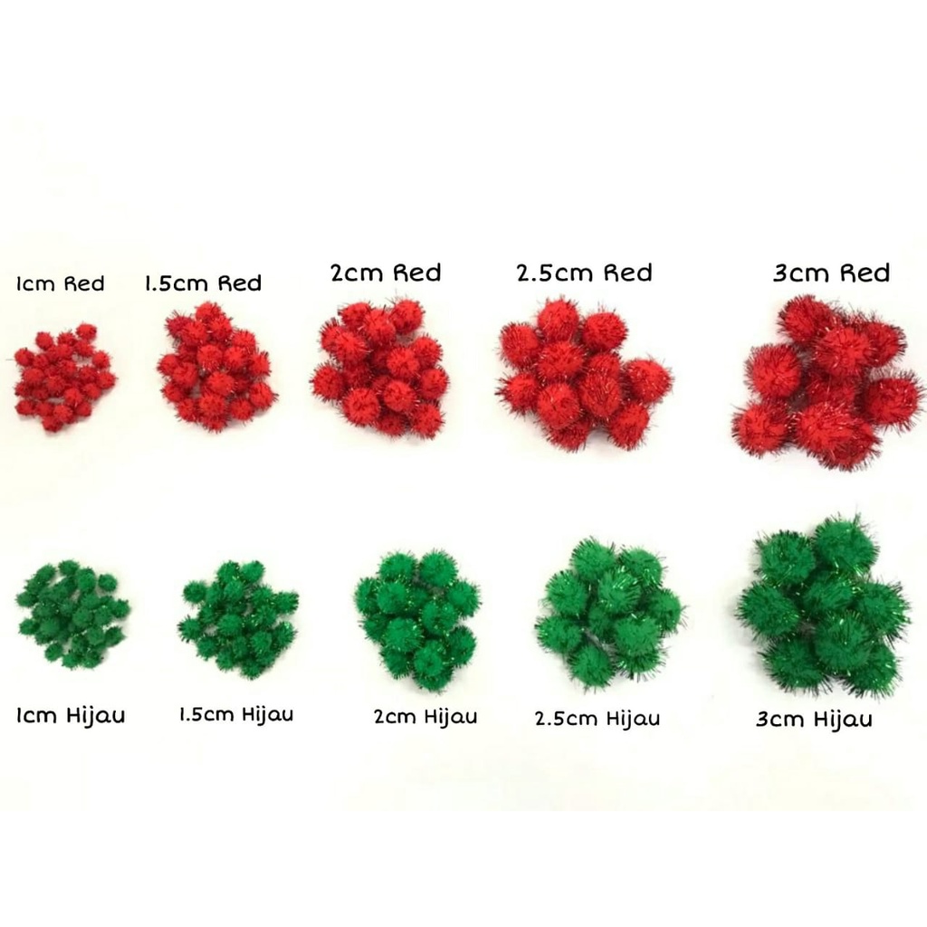 10 PCS POM POM KUMIS METALIK | POM GLITER | POM NATAL | WARNA WARNI | POM CORONA