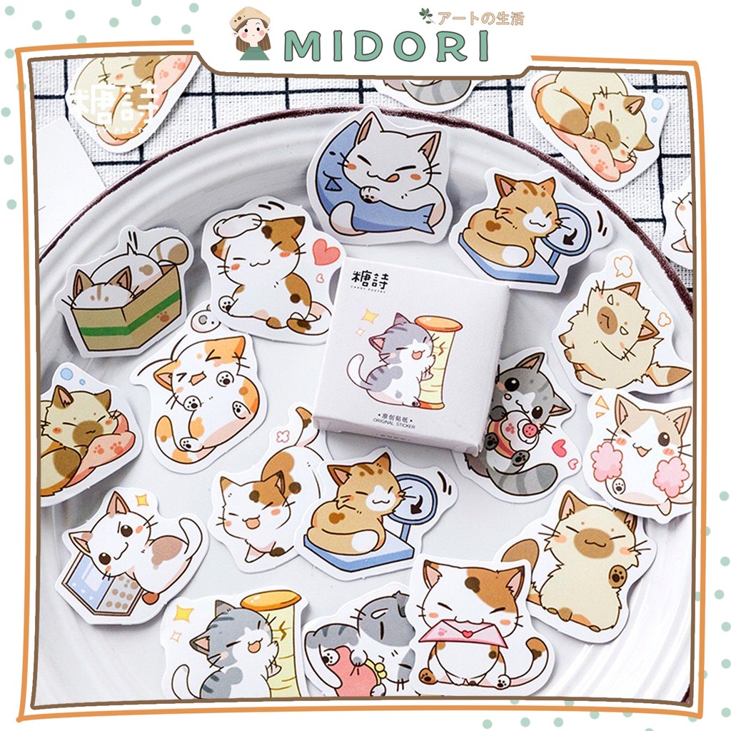 

[MIDORI] 45 Pcs CAT Deco Sticker Planner DIY Scrapbook Stiker Lucu Kucing Dekor Kotak - B0028