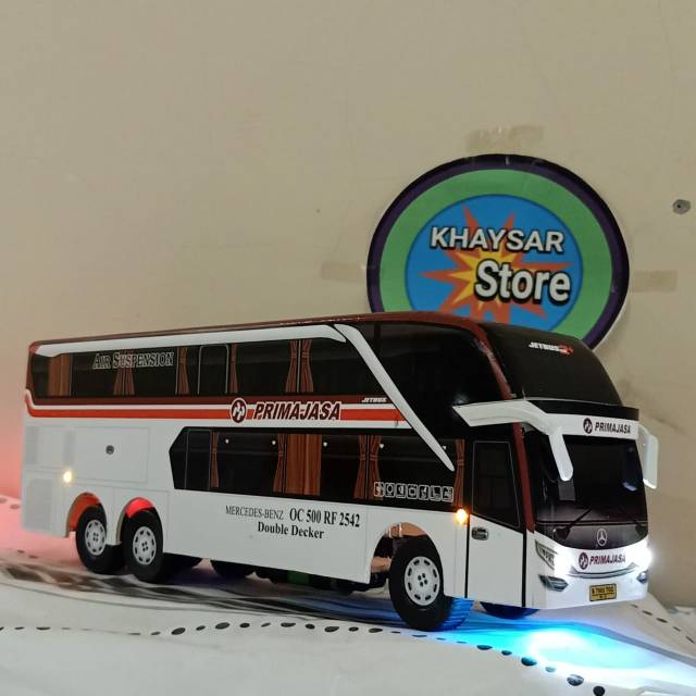 Miniatur bus PRIMAJASA DOUBLE DEKER  PLUS LAMPU