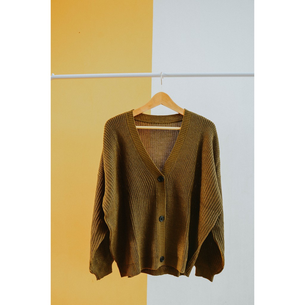 Lunara Cardigan - Oversized fit Knit Cardi With Rib button-Lunara Bronze