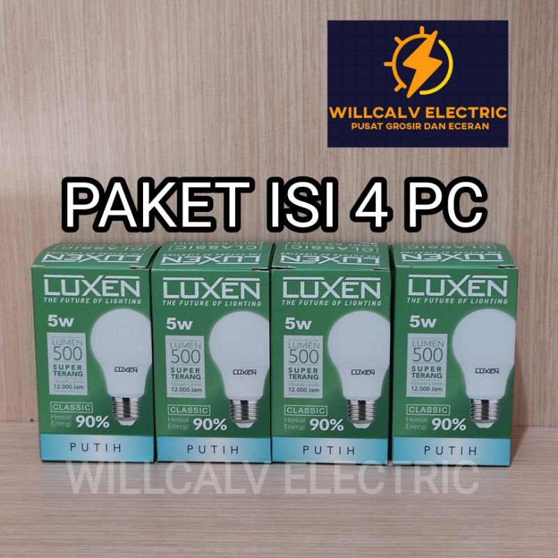 PAKET ISI 4 PC LAMPU LED BULB LUXEN CLASSIC 5W 5 WATT CAHAYA PUTIH / PAKET ISI 4 PC LUXEN BULB 5W 5 WATT CLASSIC CAHAYA PUTIH