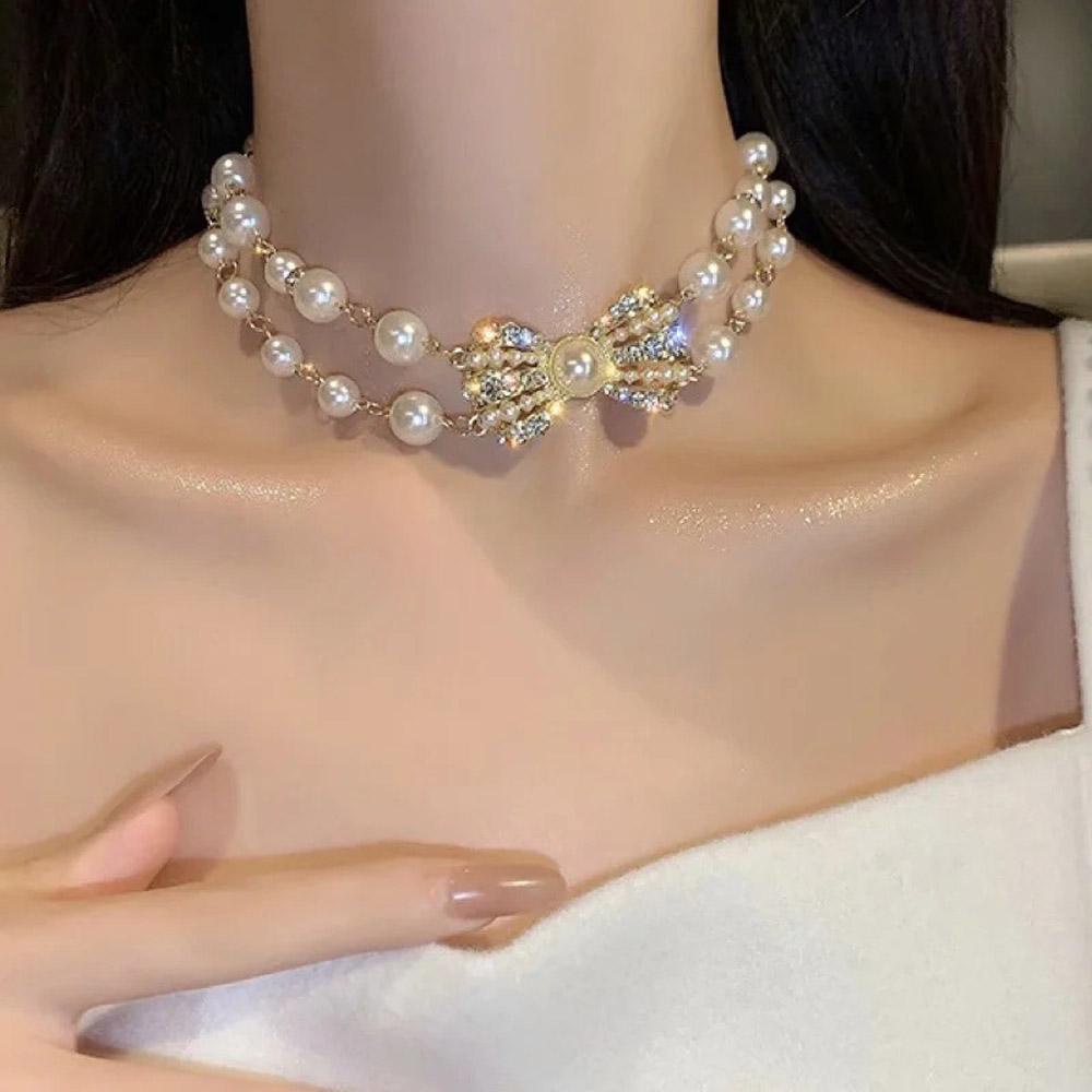 Mxbeauty Kalung Mutiara Pesta INS Style Bow Choker