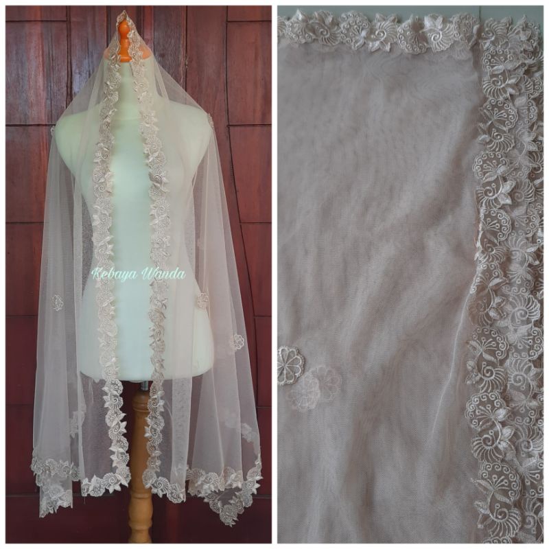 (Ready) Selendang Akad Tulle Bordir Bunga / Kerudung Akad Pengantin