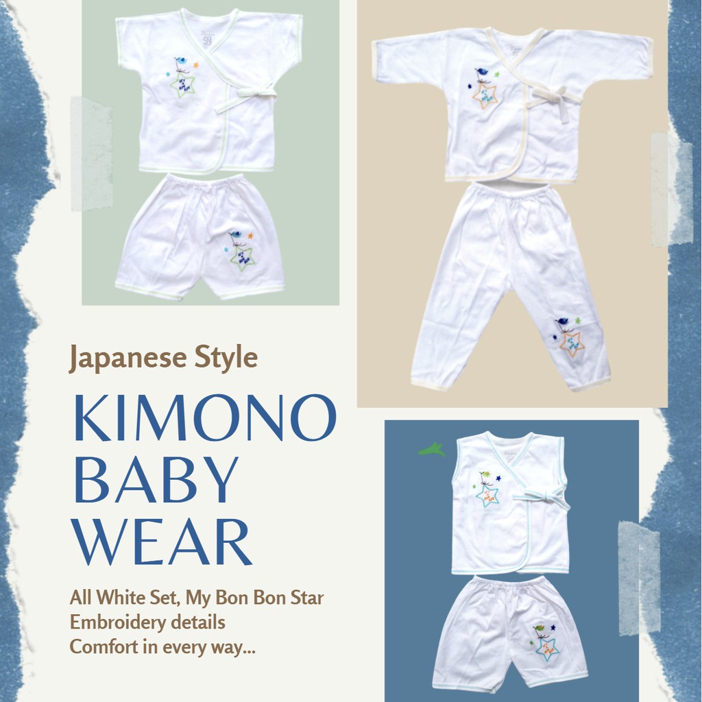 Setelan Bayi Newborn KIMONO Bayi Set Baju / Celana Bayi new born kuting pendek tanpa lengan putih halus kado newborn baru lahir baju kutung