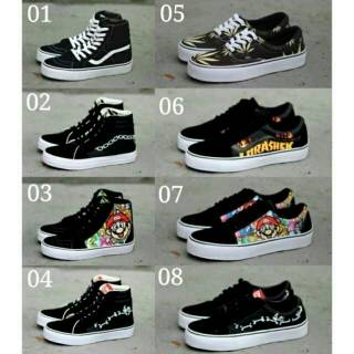 SEPATU VANS AUTHENTIC FULL BLACK HITAM POLOS WHITE PUTIH