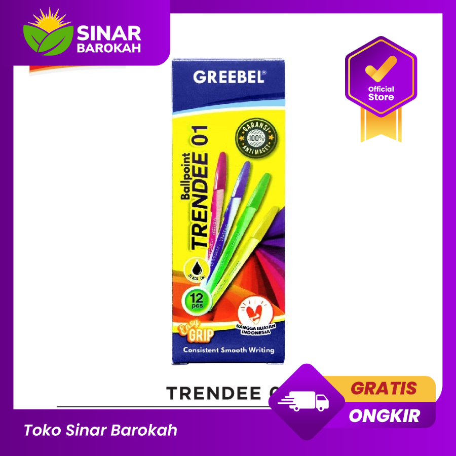 

Pulpen / Bolpen / Ballpen Greebel Trendee 01 Hitam Per Pack Isi 12