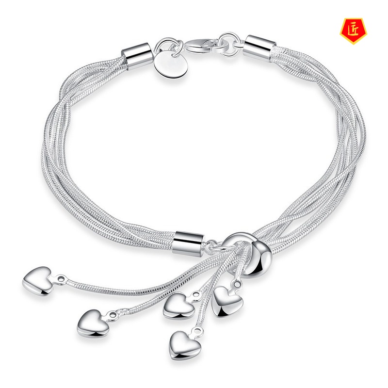 [Ready Stock]Fashion Elegant Silver Tassel Hanging Heart Bracelet