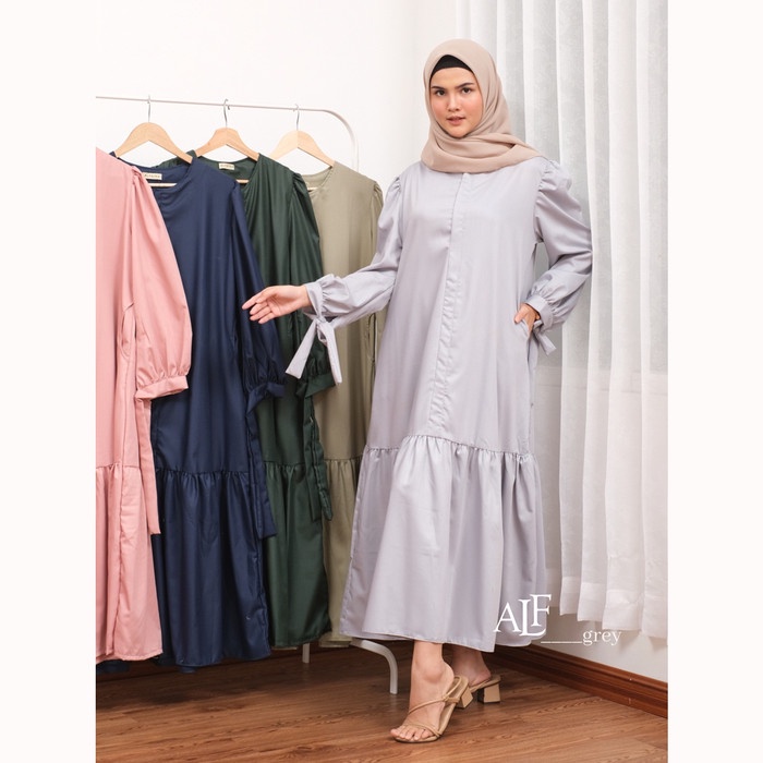 Tera Midi Dress by Alfaina | Gamis Midi Rempel Busui Friendly