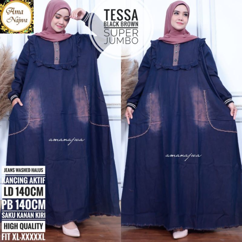 Gamis Jeans Super Jumbo Beleza Gamis Wanita Gamis syari Bahan full Jeans Wash hq Ori LD 140-3