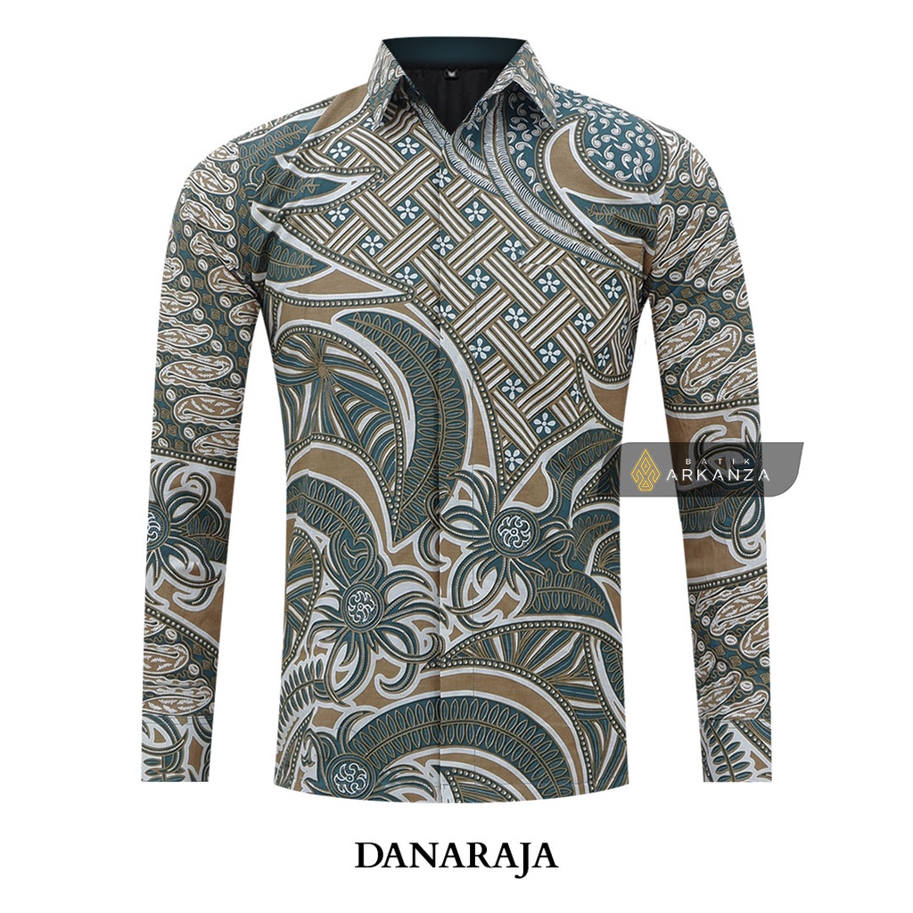 BATIK ARKANZA Motif DANARAJA Hem Atasan Kemeja Baju Batik Pria Cowok Laki Laki Slimfit Full Lapis Furing Lengan Panjang Lengan Pendek Original Asli