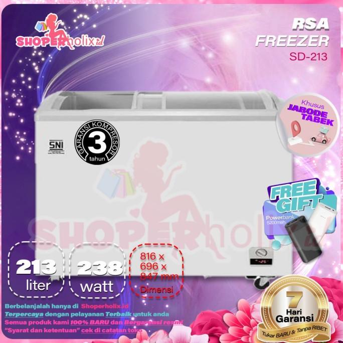 CHEST FREEZER RSA SD-213 SLEDING CURVE GLASS FREEZER BOX GARANSI RESMI