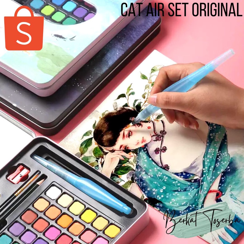 VS BG - 36/48 Water Color Set - Alat Cat Air Set (Termasuk Kuas dan Kertas Gambar) Import Dapat Case dan Sarung High Grade