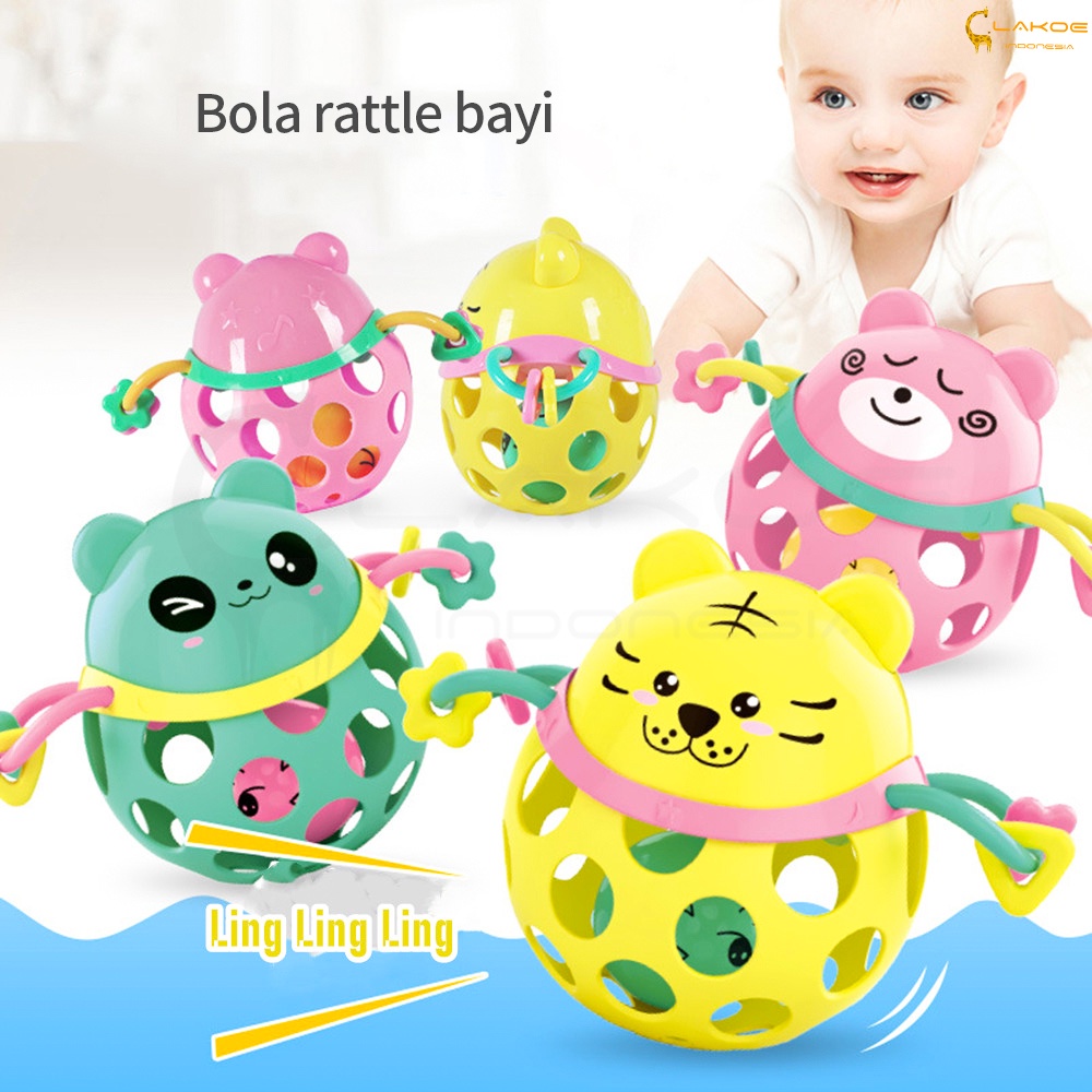 LAKOE Mainan rattle bayi /mainan bola karet lembut kartun