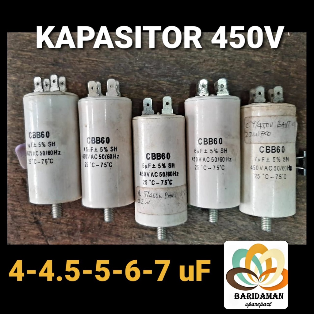 kapasitor cbb60 450V AC 4 5 6 7 uF