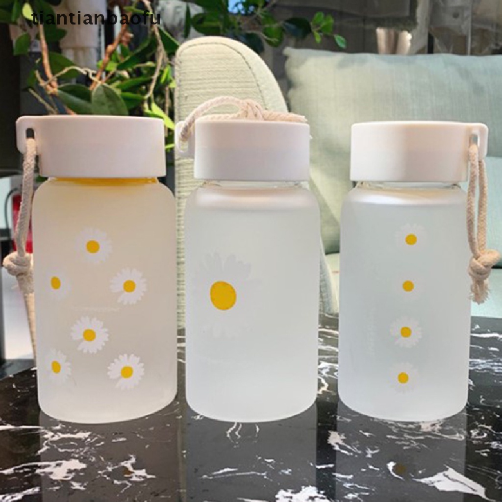 Botol Air Portabel Bahan Plastik Ukuran 450ml Motif Bunga Aster Untuk Travel