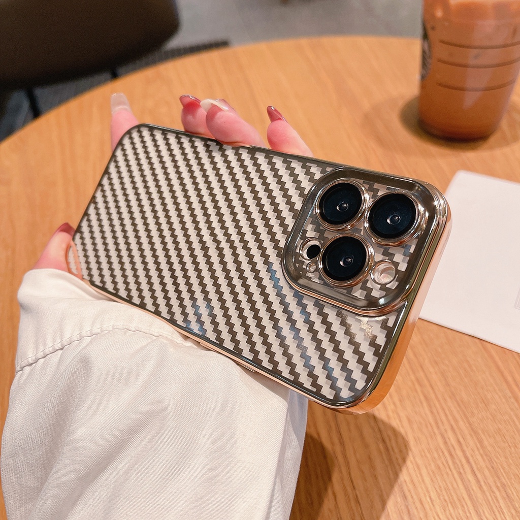 Soft Case Motif Carbon Fiber Dengan film Lensa shockproof Untuk iPhone 13 Pro MAX 11 Pro MAX 12 Pro MAX