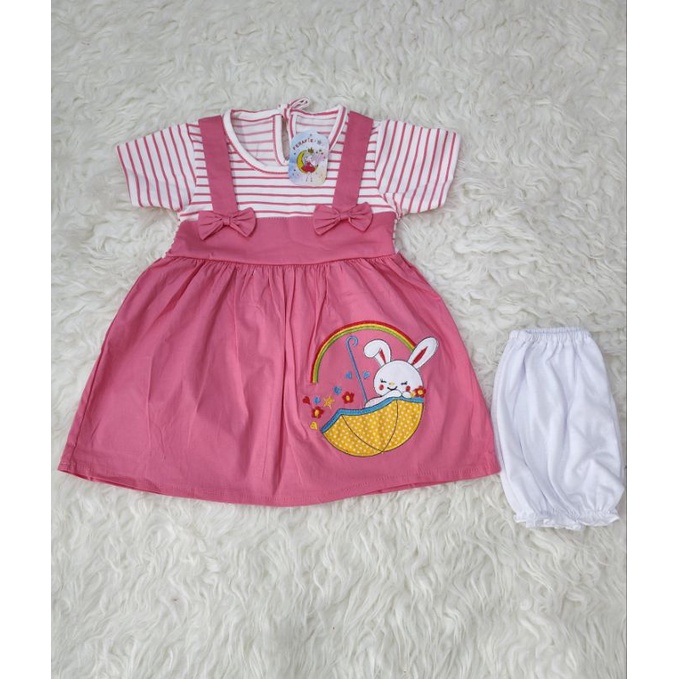 baju bayi perempuan dress rabbit pita jghs12