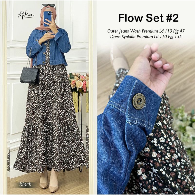 FLOW SET#2/GAMIS SET OUTER JEANS PREMIUM GAMIS DRESS SHAKILA LD 110