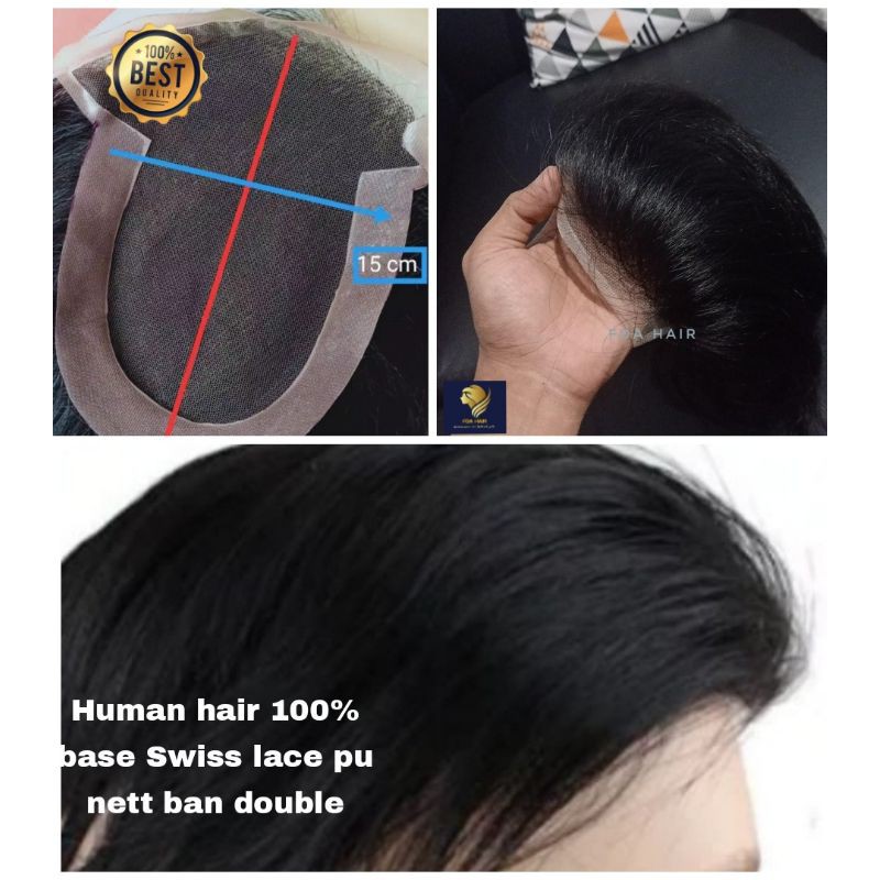 Toupee / hair toupee / penutup botak pria Human Hair All back natural look