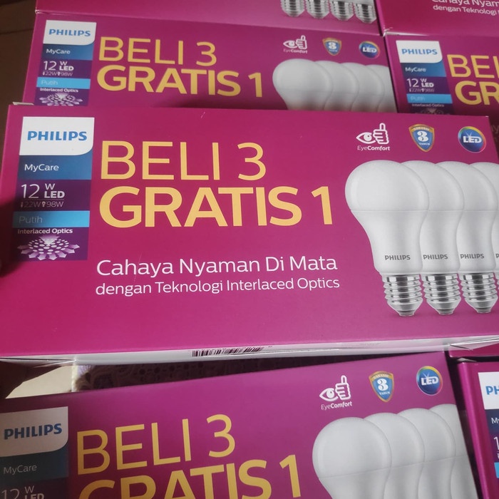 Lampu LED Paket Philips 12W Putih isi 4 Promo 12 W Multipack MyCare