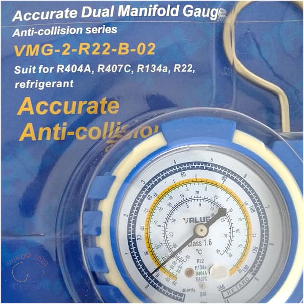 MANIFOLD DOUBLE R22 SET | MANIFOLD ANALYSER R22 VALUE | MANIFOLD VALUE ACCURATE DUAL MANIFOLD GAUGE UNTUK FREON R404A, R407C, R134A, R22 &amp; REFRIGERANT. ANTI-COLLISION SERIES