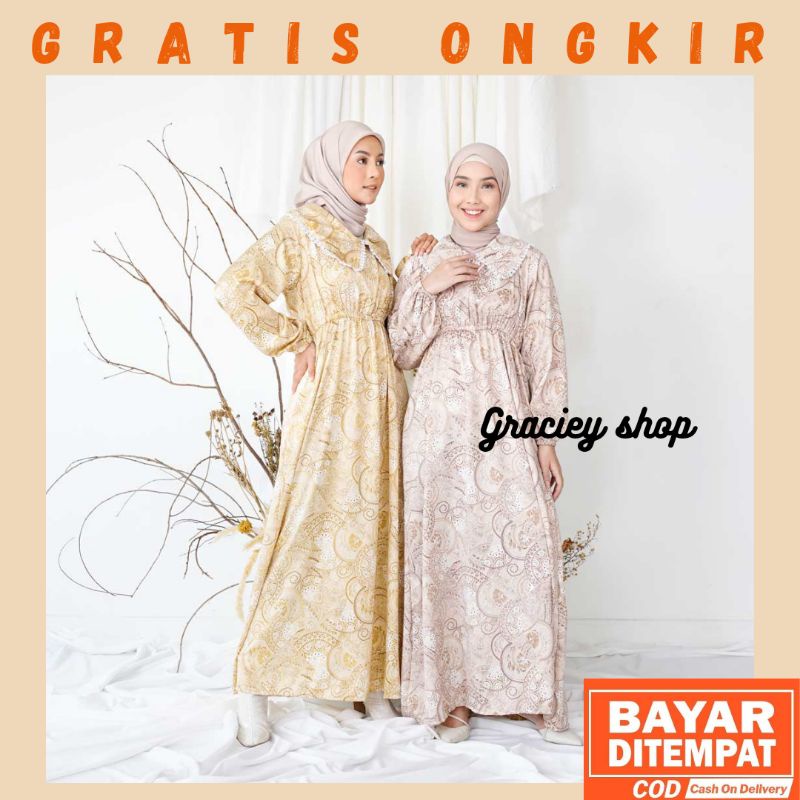 Maxi Dress Silk Satin Gamis Busui Friendly Kekinian Fashion Baju Muslim Wanita Baju Hijab Panjang Ca