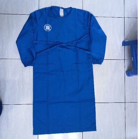 CUCI GUDANG Baju Gown UNISBA, Surgical Gown Biru LOGO UNISBA PUTIH &amp; HITAM Bahan American Drill Cuci Gudang