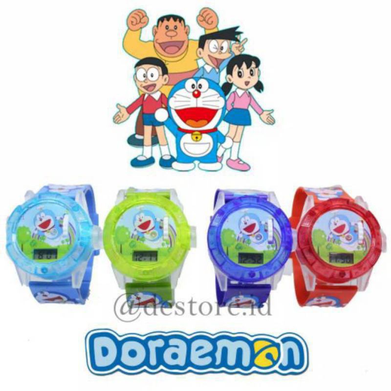 (Grosir)Jam tangan Anak&quot; Laser Doraemon Melody Music Laser Lampu Strap Rubber(Terima Cod)