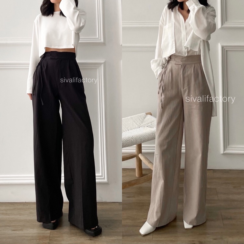 SIVALI Jennie Pants - Celana Kulot Linen Crinkle Highwaist - Cullote Pants