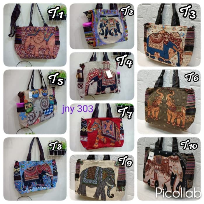 Tas thailand bangkok gajah - tote bag selempang import kanvas tenun -