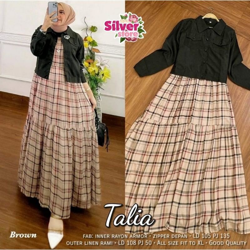 TALIA SET DRESS ORI SILVER STORE - Set Gamis Inner Outer Terbaru Gamis Rayon Murah