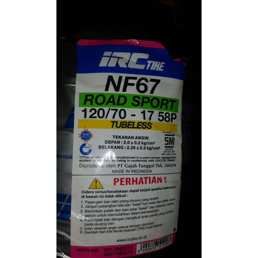 Ban IRC TUBELESS 120/70-17 Ori