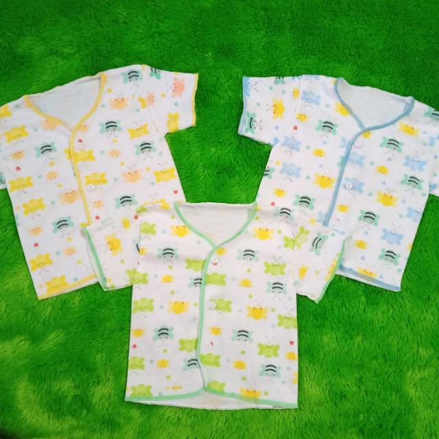 3 Baju Bayi SNI Tangan Pendek Atasan Newborn Kancing Depan Saffenda WD-4