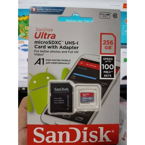 G0YANG HARGA:: MicroSD Sandisk 256GB Class 10 USH 1 A1 100MB MicroSDXC 256 GB Adapter 100%ORIGINAL