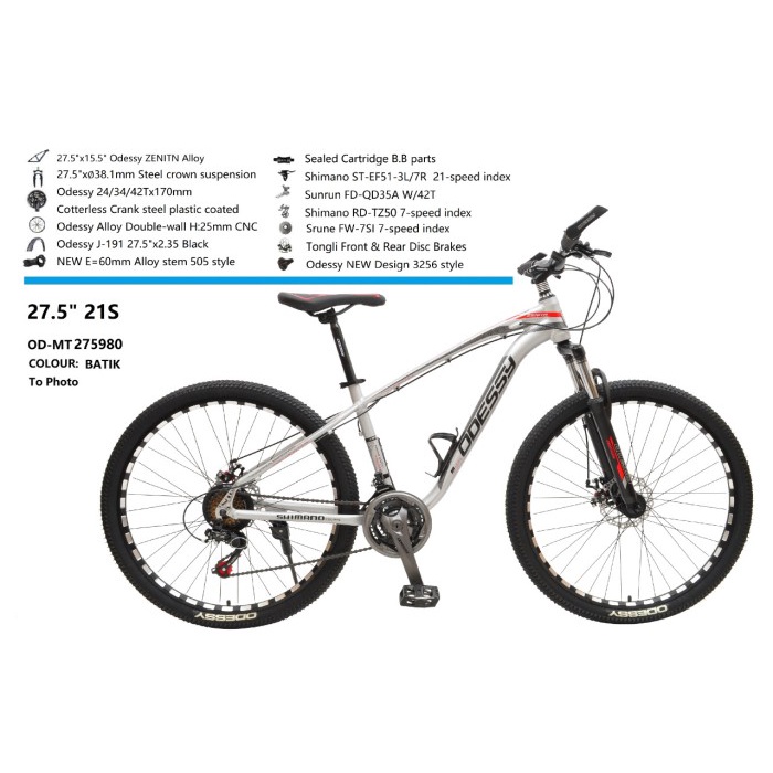 SEPEDA GUNUNG MTB 27,5 27.5 ODESSY ZENITH 21 SPEED ALLOY