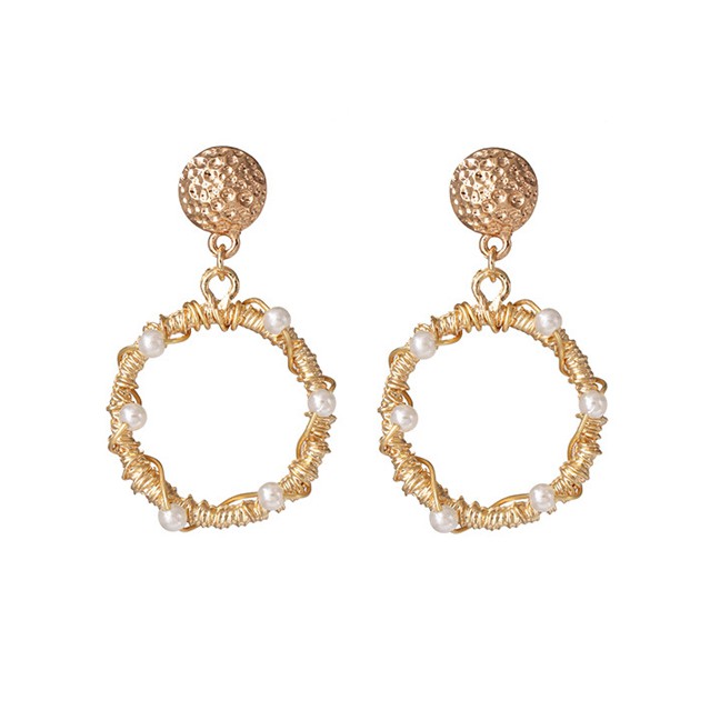 LRC Anting Tusuk Fashion Gold Pearl Earrings F49669