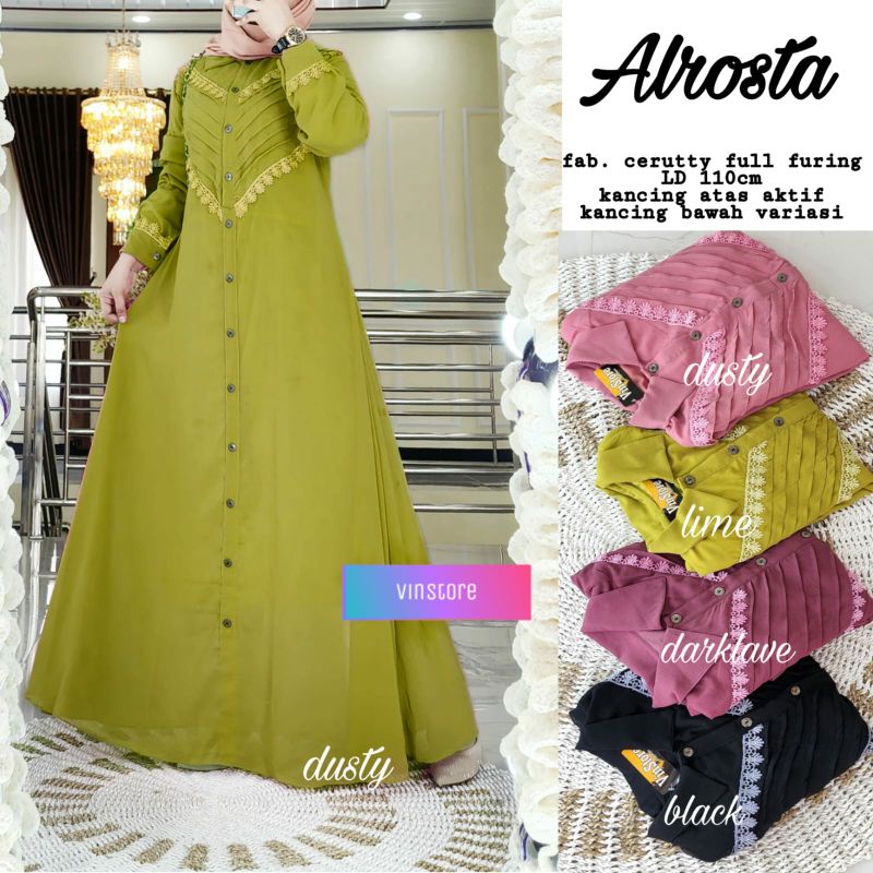 Gamis polos alrosta dress ceruty full furing LD 110 YANG AKTIF KANCING ATAS