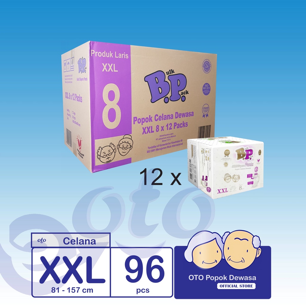 BP Popok Dewasa PANTS Diapers model Celana ukuran XXL isi 8 pcs x 12 ( 96 pcs )